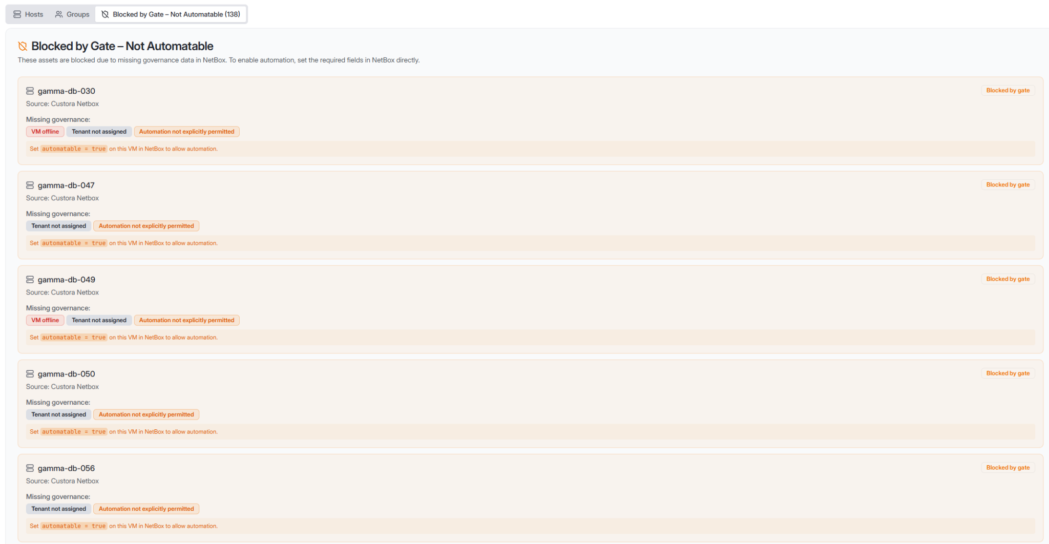 Custora blocked by gate view showing missing governance data